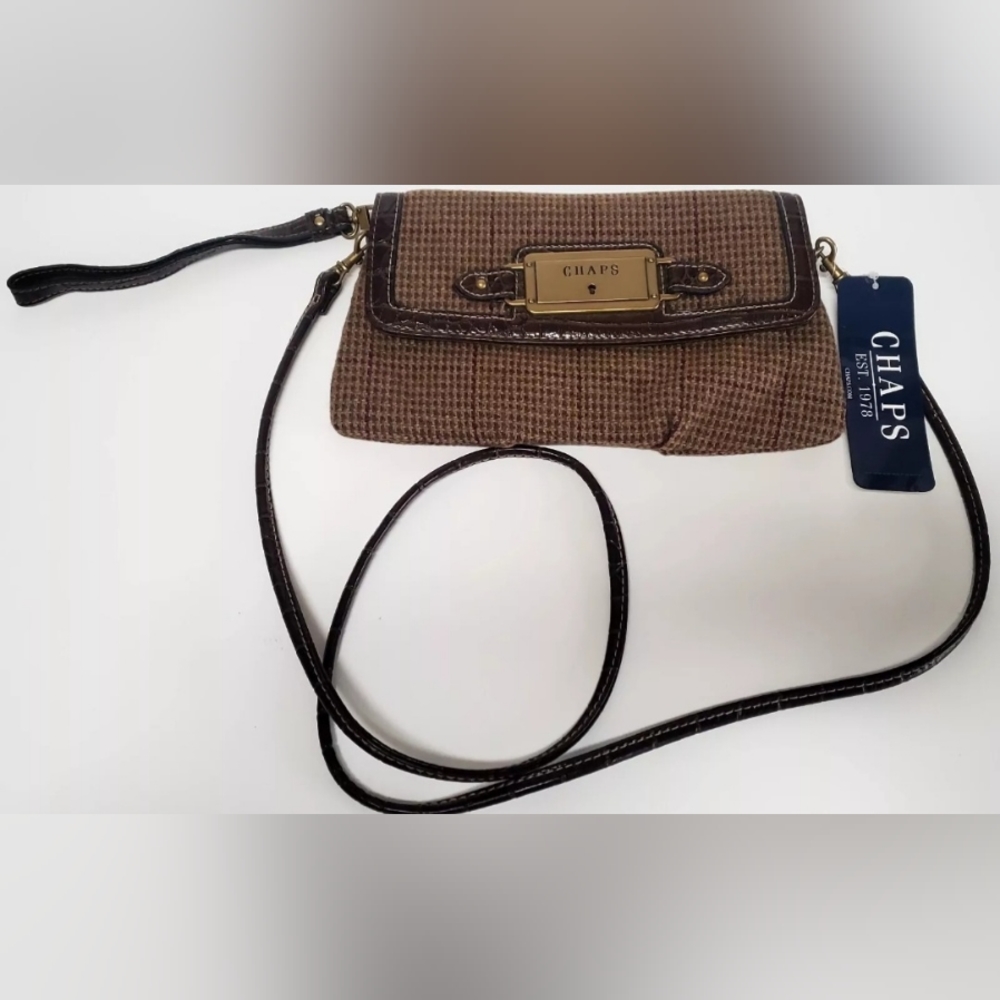 VTG CHAPS Cross Body Clutch Purse Herringbone Wool Montmartre Olive NWT 1342021 - Picture 4 of 12